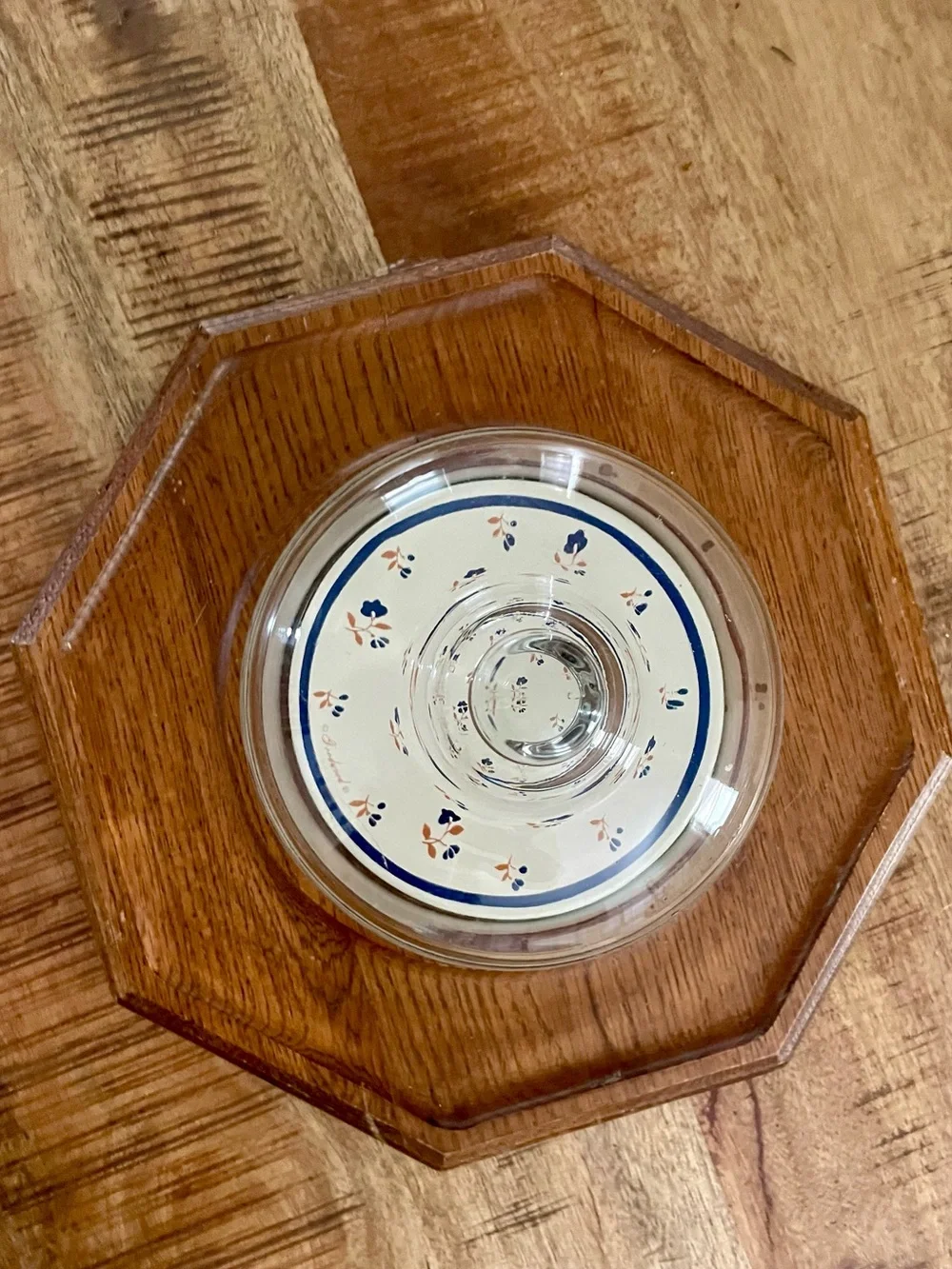 Vintage Teakwood Cheese Plate with Glass Dome